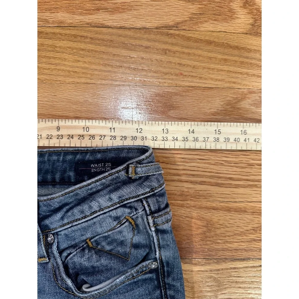 Vigoss Jeans Womens Size 25x25 Skinny Crop  Distressed‎ Blue Denim Medium Wash